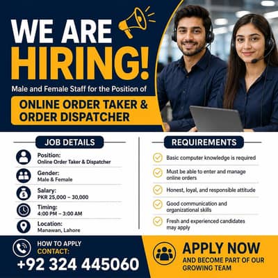 Online Order Taker/ Call Picker And Order Dispatcher