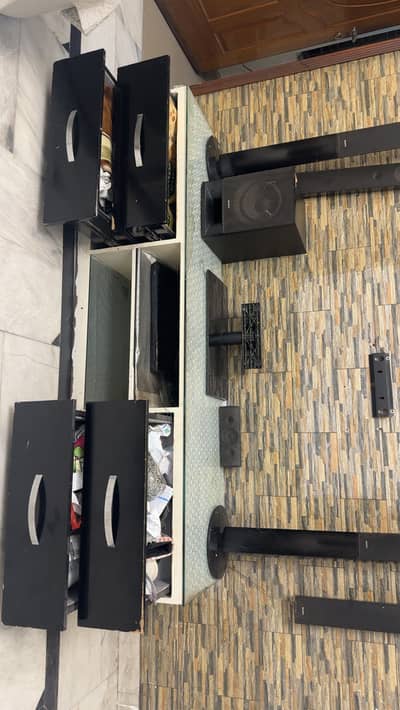 TV Console/ Media Unit Complete Set with Glass Top and Speakers