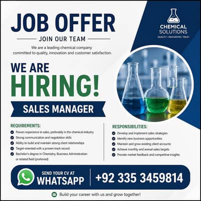 Need sales manager for our Chemical company