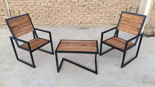 Metal & Wood Sitting Set – 3 Pieces