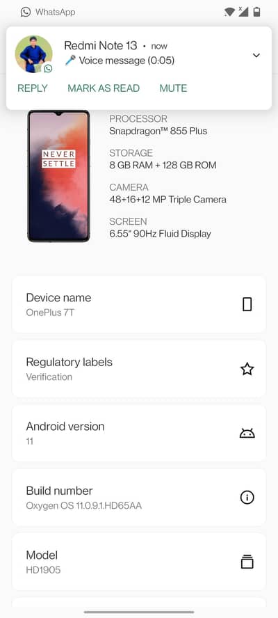One Plus 7T 8 128 gb