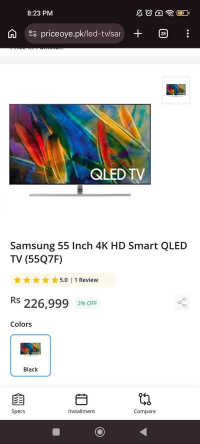 Samsung Q7F QLED 55 inch 4k Imported