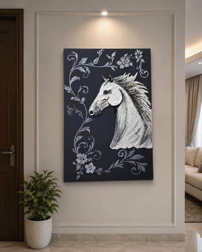 Hand-Painted Textured Horse Canvas Painting (24×36)