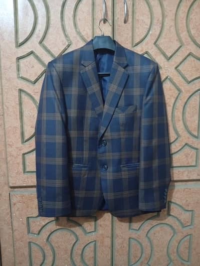 Men's Navy Blue Check Blazer Coat – Excellent Condition