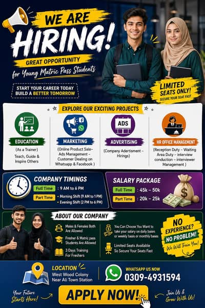Limited Hiring For Freshers & Matric Pass Students