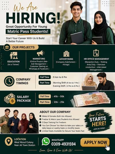 40 Matric Pass Fresher Students Need For Advertising Department