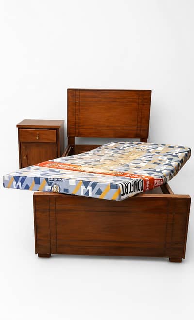 2 wooden single bed with side table and mattress, Lahore