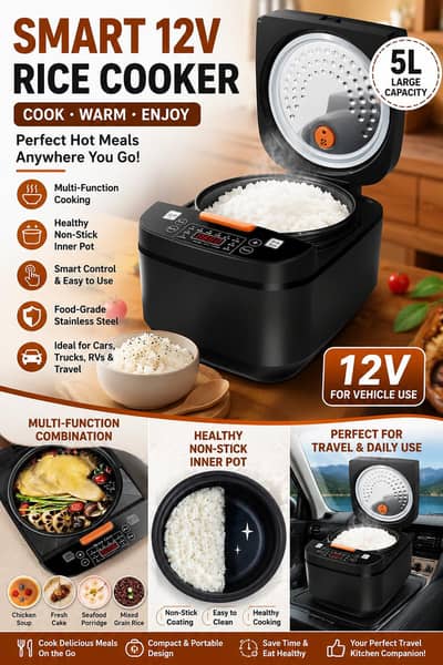 Rice Cooker, Cooker, 12V, Smart, Food Warmer Stainless Steel,
