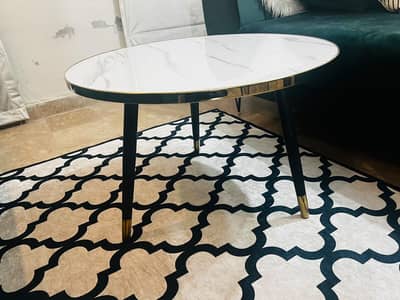 Round Coffee Table Wooden Marble Top White