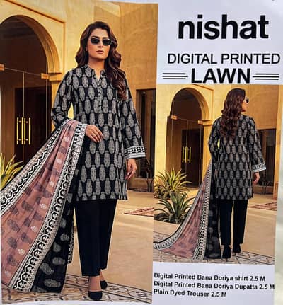 100% ORIGINAL NISHAT DIGITAL PRINTED Lawn Available In 3Pc's