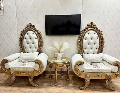 Luxury Royal Throne Chairs (Set of 2) – Premium Gold Finish & Tufted