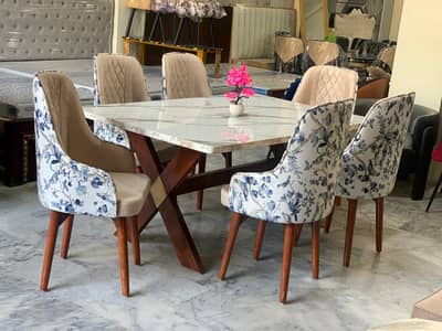 6 seater dining table/UV top table/metal steel chair/luxury dining set