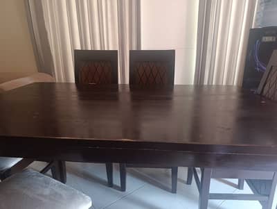 6 Seater Wooden Dining Table Set, Good Condition