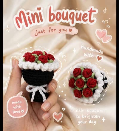 Crochet Mini Rose bouquet keychain 1 Pc