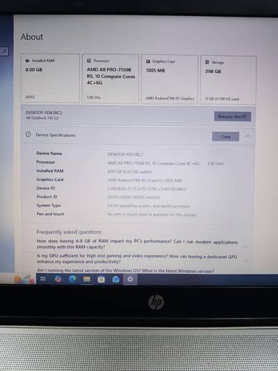 HP EliteBook 745 G2 - AMD A8, 8GB RAM, 300GB HDD