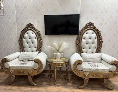 Luxury Royal Throne Chairs (Set of 2) – Premium Gold Finish & Tufted