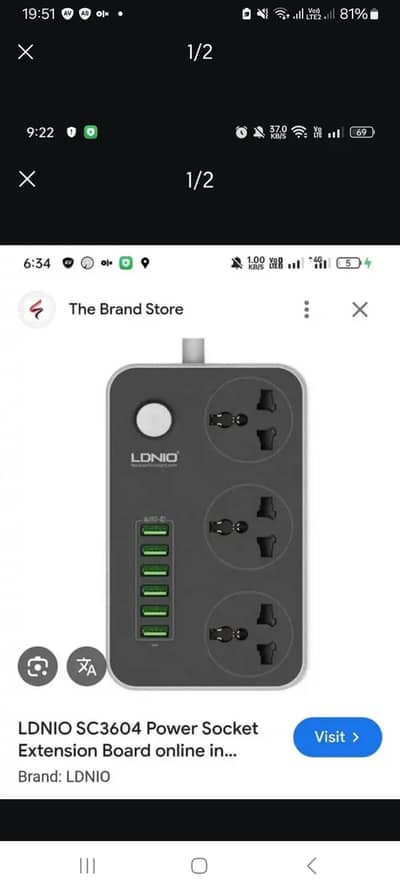 Extension Board with 6–USB Port & 3 Power Plug Socket
