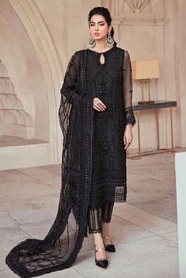 Black Net Embroidered Suit for Weddings Parties Pakistan