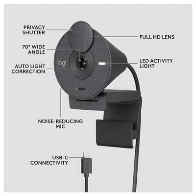 Logitech Brio 305 Webcam Open Box Full HD 1080P USB C Privacy Shutter