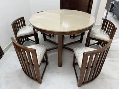 6-Seater Wooden Dining Table with Marble Top - Almost New!