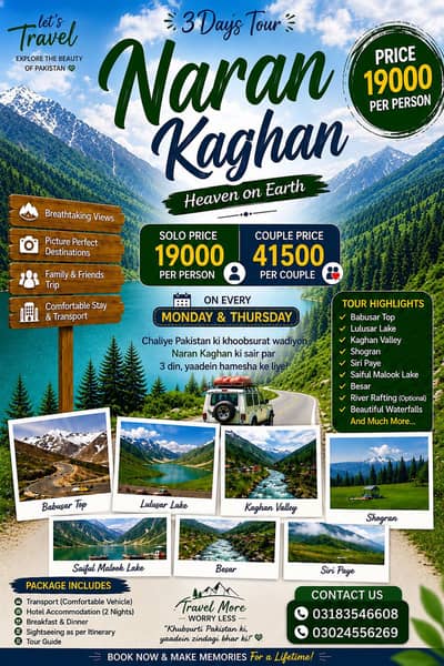 Naran kaghan 3 days tour