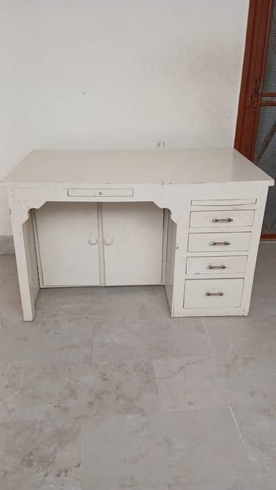 Solid Wood Study/Office Table With Drawers & Cabinet