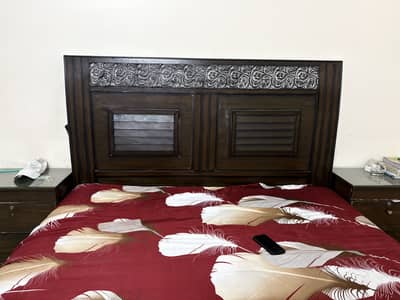 Queen size bed with side tables and mattress