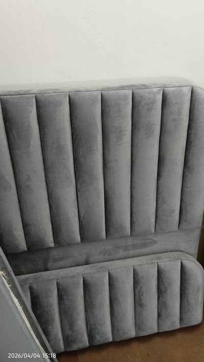 Single Grey Velvet Poshish Lasani Wood Bed for Sale