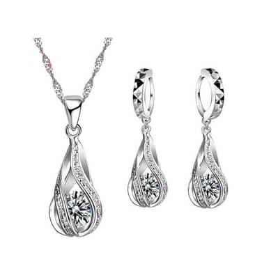 925 Silver Stamped Jewellery Set Necklace Earrings AAA Zircon Diamond