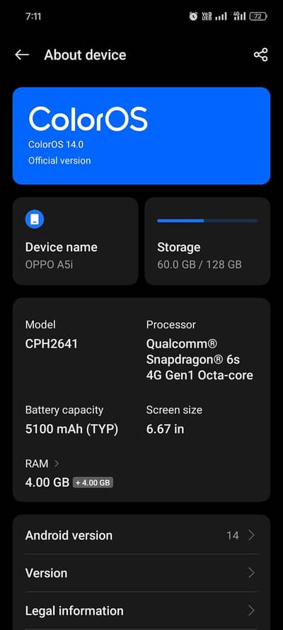 Oppo A5i for sale condition 10/10 2 month used