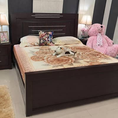 DOUBLE BED WITH MATTRESS AND DRESSING TABLE