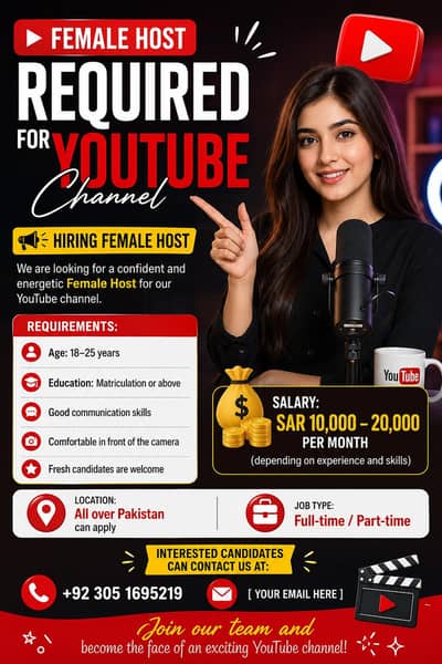  Female Host Required for YouTube Channel