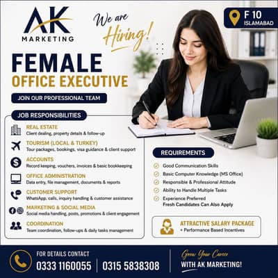 Female Office Executive Required – Real Estate & Tourism Company