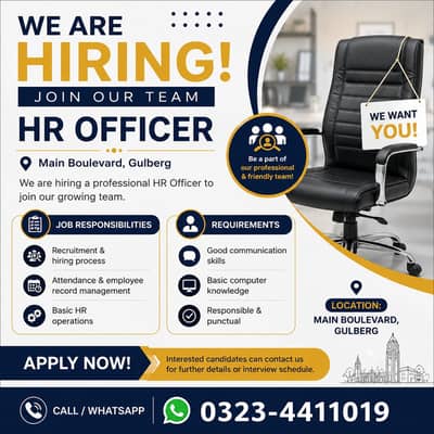 HR Officer Required – Gulberg Main Boulevard | Office Job