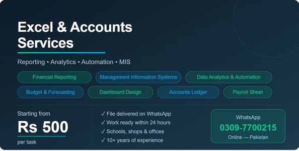 Excel Expert — Business Reports, Accounts, Data Entry