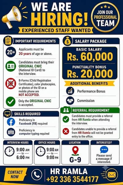 Urgent Hiring-Staff required