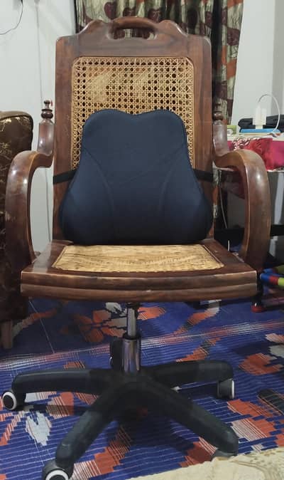 ​Solid Wood Revolving Chair with Back Cushion - Excellent Condition