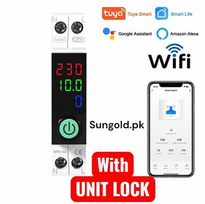 Smart Wi-Fi Circuit Breaker 63A with Dispaly, with unit lock DIN Rail
