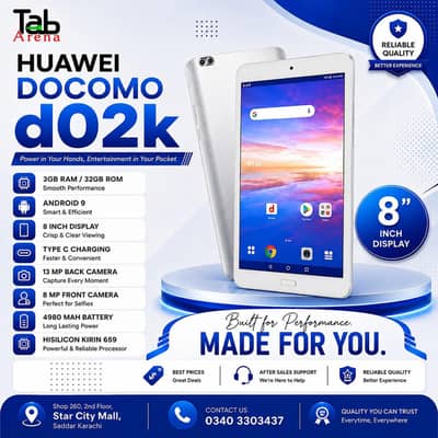 Huawei Docomo d02K 8" Tablet 3GB RAM 32GB ROM Android 9