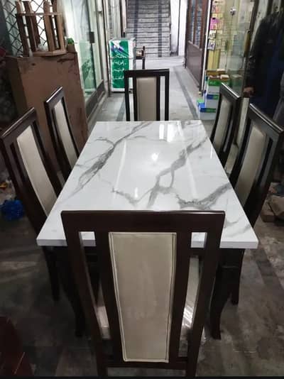Six seater dining table-wooden dining table-dining table glass on top