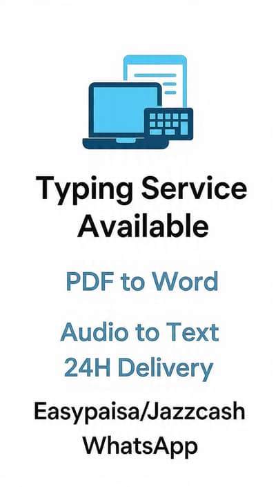 Urdu, English Typing service/PDF to word/Audio to text/ 24H Delivery.