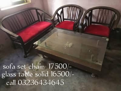 Sofa set chair and Glass table solid