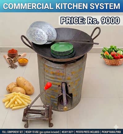 Complete Commercial Cooking Setup – Tawa, Stove Base & Accessories