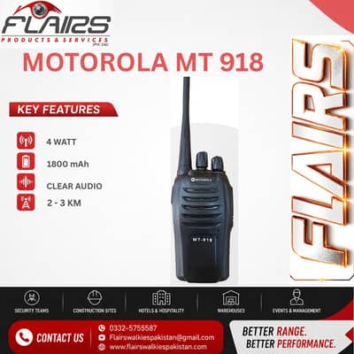 Motorola MT-918 Rechargeable Walkie Talkie 2-4KM Range Dual band Radio