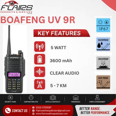 Baofeng UV-9R PLUS Water & Dust Proof, Long range walkie Talkies