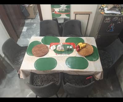 Modern 6-Seater Dining Table Set with Cushioned Chairs