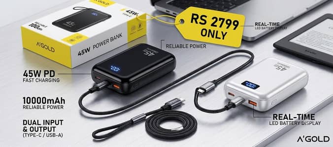 GOLD 10000 mAH POWER BANK 45W FAST CHARGER