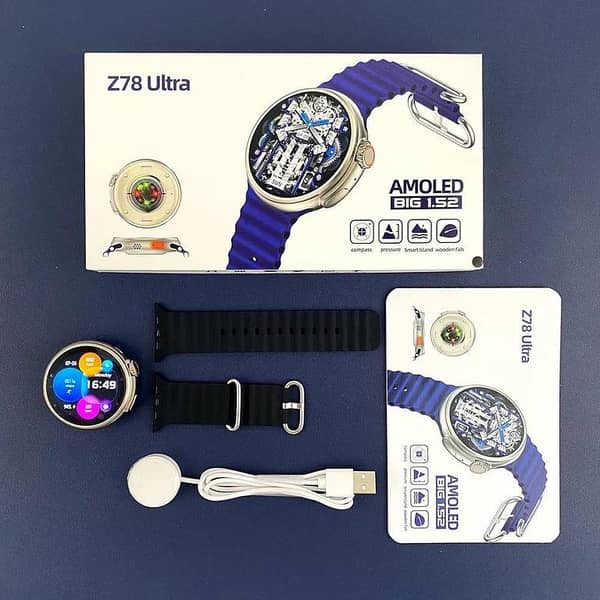 Super Amoled Display Z 78  Original Premium Smart Watch description  Original Z78 Ultra Smart Watch - 1.52" Large AMOLED Smartwatch Display, Bluetooth Calling SMARTWATCH Fitness Tracker (Multi-Color Options) smart watch