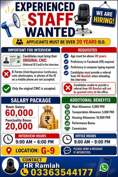 Urgent Hiring-Staff required
