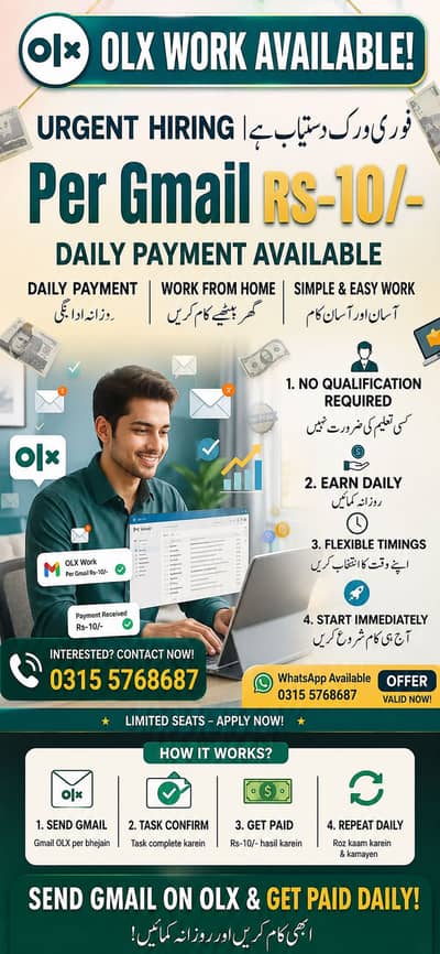  OLX Gmail Work Available – Daily Payment 